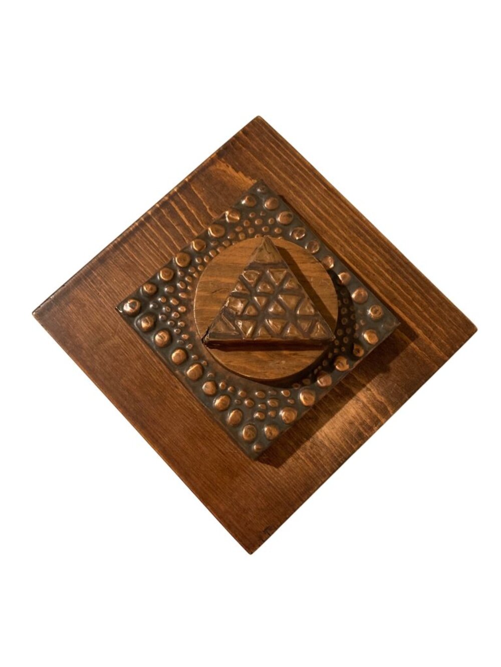 Mid Century Modern Copper Sheet And Wood Wall Art Sculpture